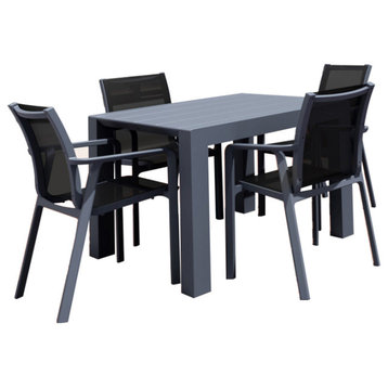 Pacific 5-Piece Dining Set, Table With Arm Chairs, Dark Gray Frame/Black Sling