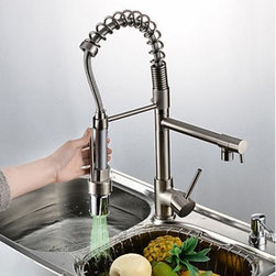 LED Contemporary Nickel Brushed Pull-out Kitchen Tap T0783N - Kitchen Faucets