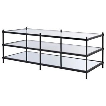 Contemporary Coffee Table, Matte Black Metal Frame With 3 Spacious Glass Tiers