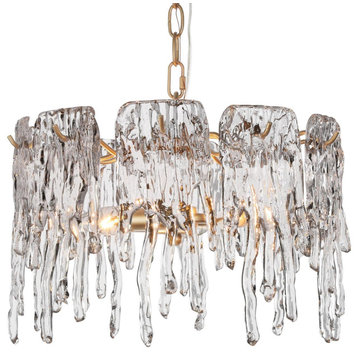 LNC Victoria Falls 3-Light Modern Metal and Gold Drum Crystal Shade Chandelier