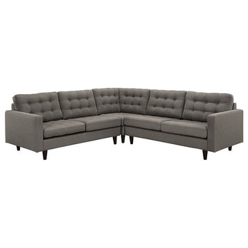 Dylan 3 Piece Upholstered Fabric Sectional Sofa, Granite