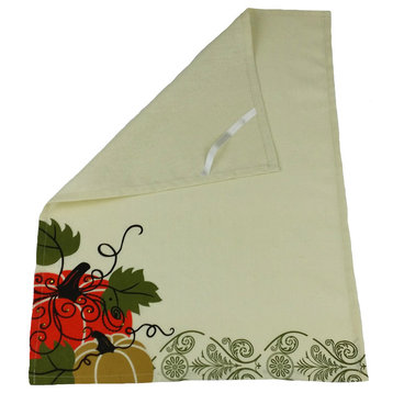 Pumpkin Embroidered With Suede Accents Fall Tea Towels, 16''x22'', Set of 4