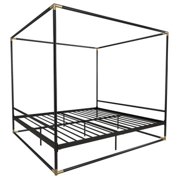 Elegant Platform Bed, Metal Frame With Matte Gold Electroplated Connectors, King