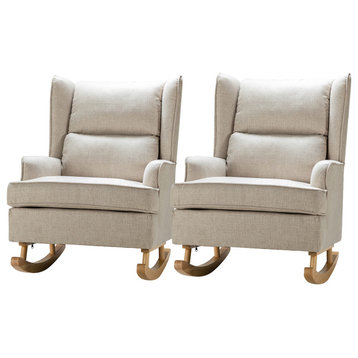 Upholstery Wingback Rocking Chair, Set of 2, Linen