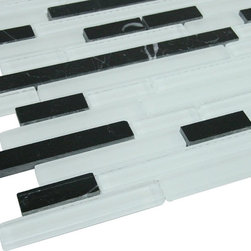 Glossy Piano White&Black Random Brick Pattern Glass Mosaic Tiles - Home Decor