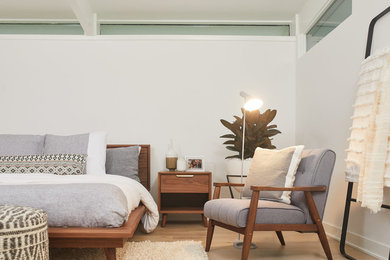 Inspiration for a large modern master bedroom remodel in Los Angeles with white walls