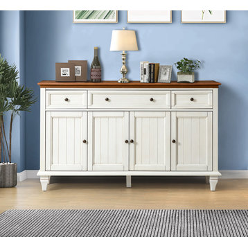 Traditional Sideboard With Storage With 3 Drawers, White