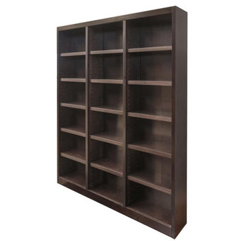 Traditional 84" Tall 18-Shelf Triple Wide Wood Bookcase in Chocolate Espresso