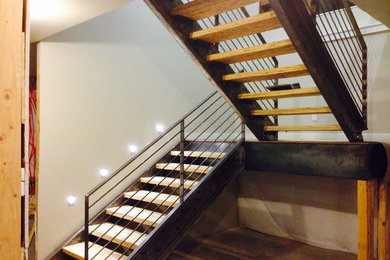 Staircase - large modern wooden u-shaped open staircase idea in Denver