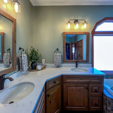 Primary Bath Remodel with Knotty Alder Vanity and Cashmere Taj Quartz Countertop