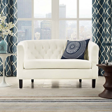 Modern Contemporary Urban Living Lounge Room Loveseat Sofa, White Ivory, Fabric