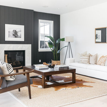 Urban Modern Farmhouse Family Room with Black Vertical Shiplap
