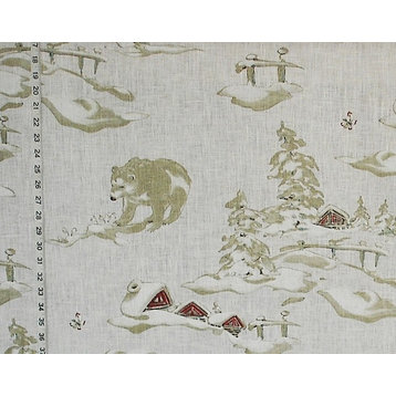 Winter Fabric Bear Snow Alpine Cabin Lodge Decor White, Standard Cut
