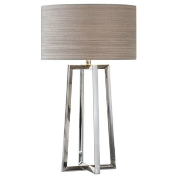 Chrome Steel Retro Modern Open Table Lamp, Metal Base Contemporary Minimalist