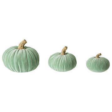 Mint Green Velvet/Resin Pumpkins, Set of 3