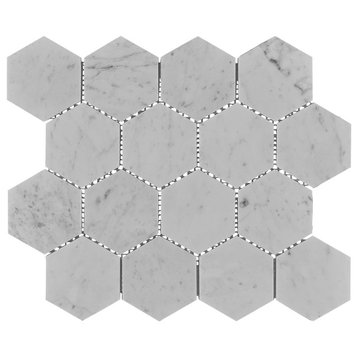 Burgos Aosta White Marble Mosaic Floor and Wall Tile, Box of 11