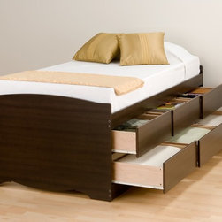 Prepac Tall Twin Platform Storage Bed with 6 Drawers in Espresso - Platform Beds