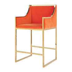 Worlds Away - Worlds Away, Hazel Chair, Hazel, Brass Counter Stool, Orange Velvet Upholst - Bar Stools and Counter Stools