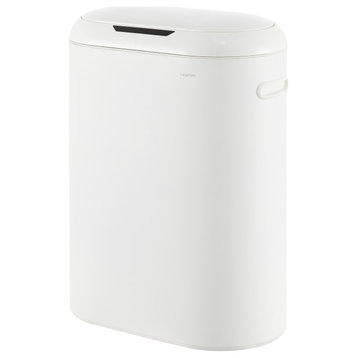 13.2-Gallon Slim Oval Motion Sensor Touchless Trash Can, Touch Mode,Silver,White