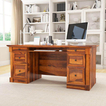 Ansonville Solid Wood Dual Sided Storage 67" Large Home Office Executive Desk