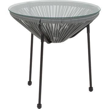 Valencia Oval Comfort Series Take Ten Gray Rattan Table With Glass Top