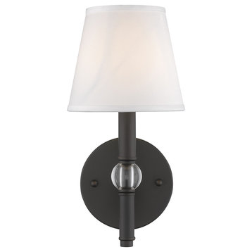 Waverly 1 Lt Sconce, Rubbed Bronze, Classic White Fabric Shade (3500-1W RBZ-CWH)