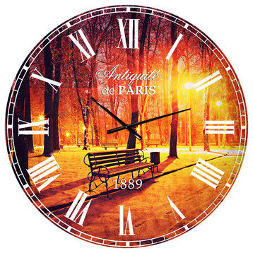 Benches Covered in Winter Snow Landscape Round Wall Clock, 36x36