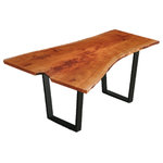 Elko Hardwoods - Live Edge Cherry Desk - This salvaged cherry desk is a single-width slab with a modern live edge design. It has a silky smooth finish and a sleek black steel trapezoid base.
