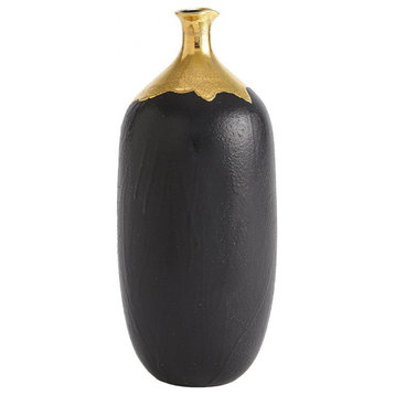 Dipped Large Golden Crackle/Black Cylinder Vase