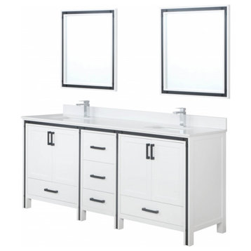 80" Double Bathroom Vanity, White, Marble Countertop, Mirror
