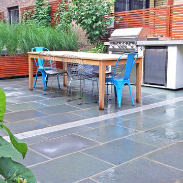 Brooklyn Backyard - Bluestone Patio, Ipe Fence, Ipe Planters, BBQ Island, Dining