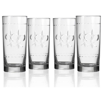 Fleur De Lis Highball Drinking Glass 15 Oz., Set of 4 Cooler Glasses