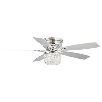 52 in. Chrome Modern Low Profile Crystal Ceiling Fan with Light Kit and Remote