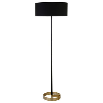 Estella Two-Tone Floor Lamp with Fabric Shade in Matte Black/Brass/Black