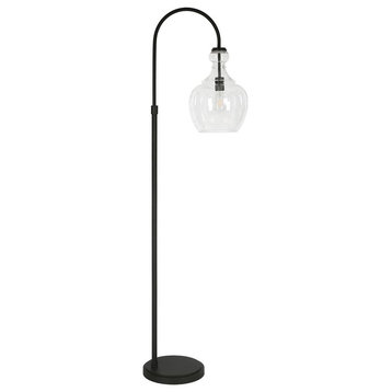 Verona Arc Floor Lamp with Glass Shade in Blackened Bronze/Seeded