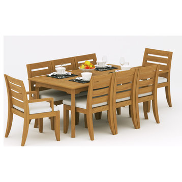 7-Piece Teak Dining Set, 71" Rectangle Table, 6 Chairs, 2 Arms, 4 Armless