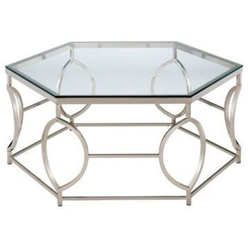 Furniture of America Annette Contemporary Metal Glass Coffee Table in Chrome