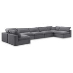 Meridian Furniture - Comfy Upholstered U-Shaped Modular Sectional, Grey, 7-Piece: 5 Armless Chair, 2 Corner Chair, Velvet - Give your space a whole new look with this grey Comfy velvet sectional. This handsome sectional fits nicely with other items in the Comfy collection and is a versatile seating option designed for adaptability, comfort and style. Wrapped in rich grey durable velvet upholstery, this sectional offers a plush embrace of overstuffed down feather cushions, carefully crafted to deliver the highest level of comfort. The perfect seat for creating an oasis for relaxation, this sectional has thick foam surrounding its frame for added support and coziness.