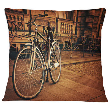 Retro Bicycle against Stone Wall Landscape Photography Throw Pillow, 16"x16"