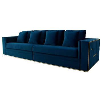 Nigel Glam Blue and Gold Fabric Sofa