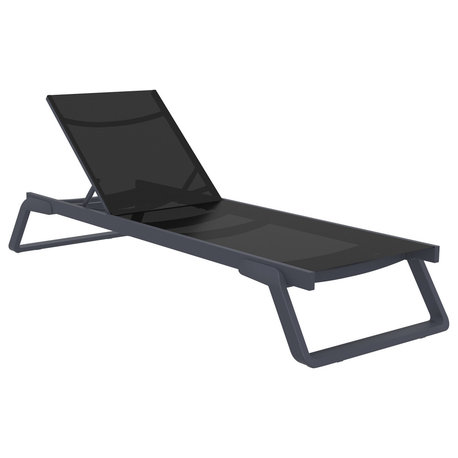 Tropic Sling Chaise Lounge, Set of 2, Dark Gray Frame Black Sling