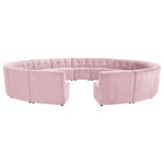 Meridian Furniture - Limitless Velvet Upholstered 15-Piece Modular Sectional, Pink - Invest in your home's comfort with this Limitless15 Piece Sectional. This modular unit offers tons of flexibility in the number of ways that you can put each piece in the Limitless collection together to get the ideal customized look. Upholstered in pink velvet, this beautiful piece is soft and cool to the touch, so you can feel comfortable from every angle. Button and channel tufting add to this unit's upscale look and contemporary charm.