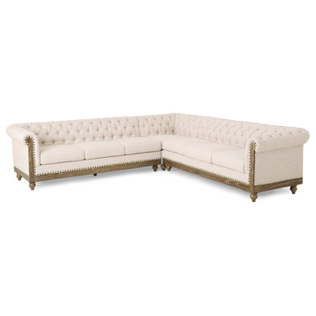 Kinzie Chesterfield Tufted 7 Seater Sectional Sofa with Nailhead Trim, Beige + D