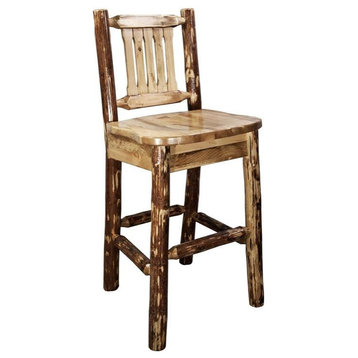Montana Woodworks Glacier Country 30" Ergonomic Wood Barstool with Back in Brown