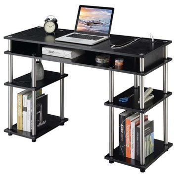Designs2Go No Tools Student Desk with Charging Station in Black Wood Finish