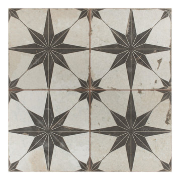 SomerTile Kings Star Encaustic 17.63" x 17.63" Ceramic Floor and Wall Tile, Nero