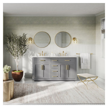 The Yukon Bathroom Vanity, Double Sink, 60", Gray