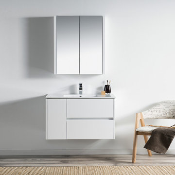 Glossy White Vanity Set with Medicine Cabinet