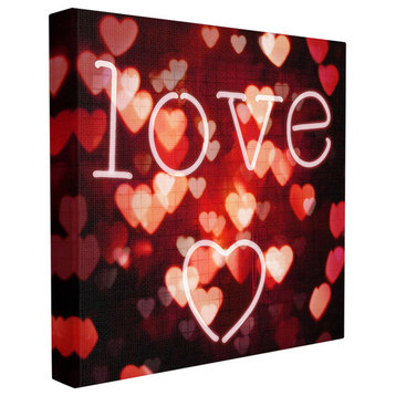 Pink Red and Black Neon Love Hearts Lights Bokeh Photography Canvas, 24"x24"
