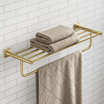 Ventus Bathroom Shelf With Towel Bar, Brushed Gold